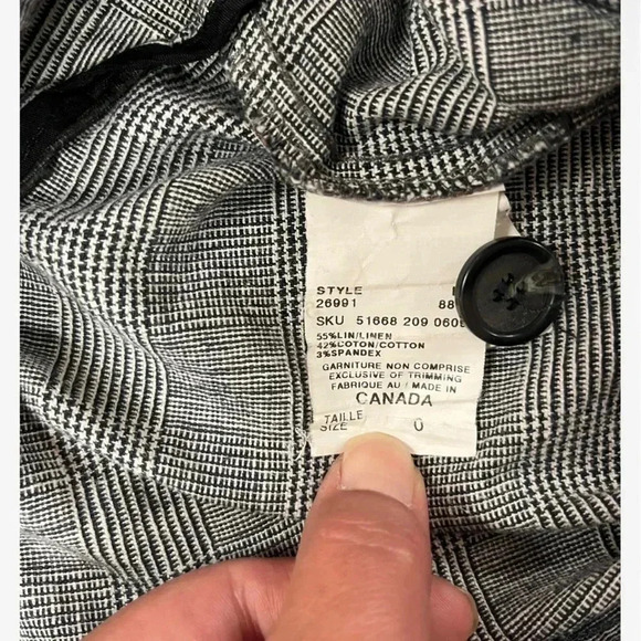 Le  Chateau Linen Blend White Black Plaid Dress Pants Trousers Size 0 - Picture 7 of 7